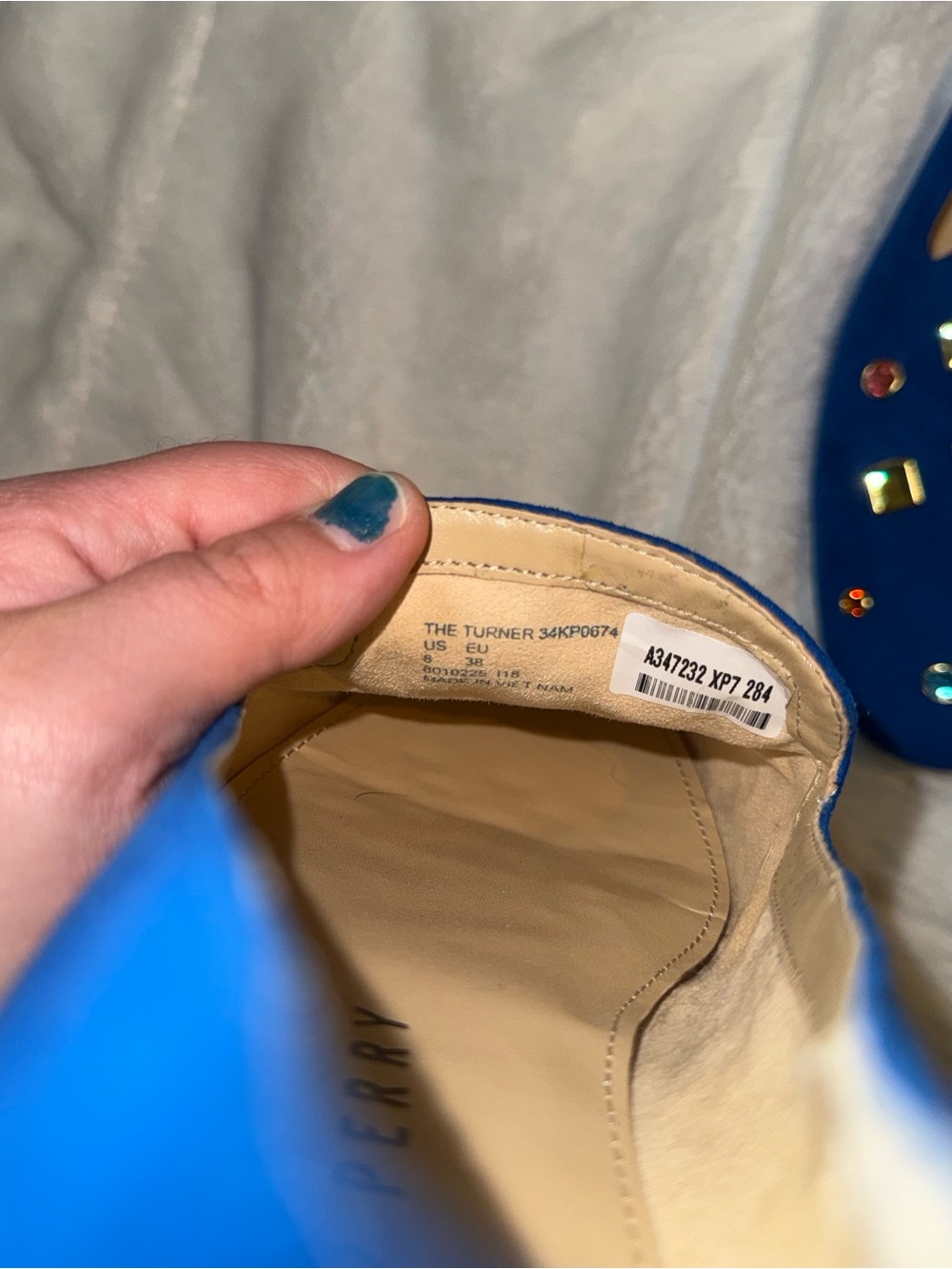 Katy Perry Collections Women's Blue Jeweled Suede Loafers - Picture 3 of 3